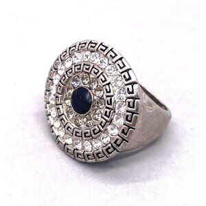 Premier Design Crystal Round Cinema Ring Silver Tone Size 7.5